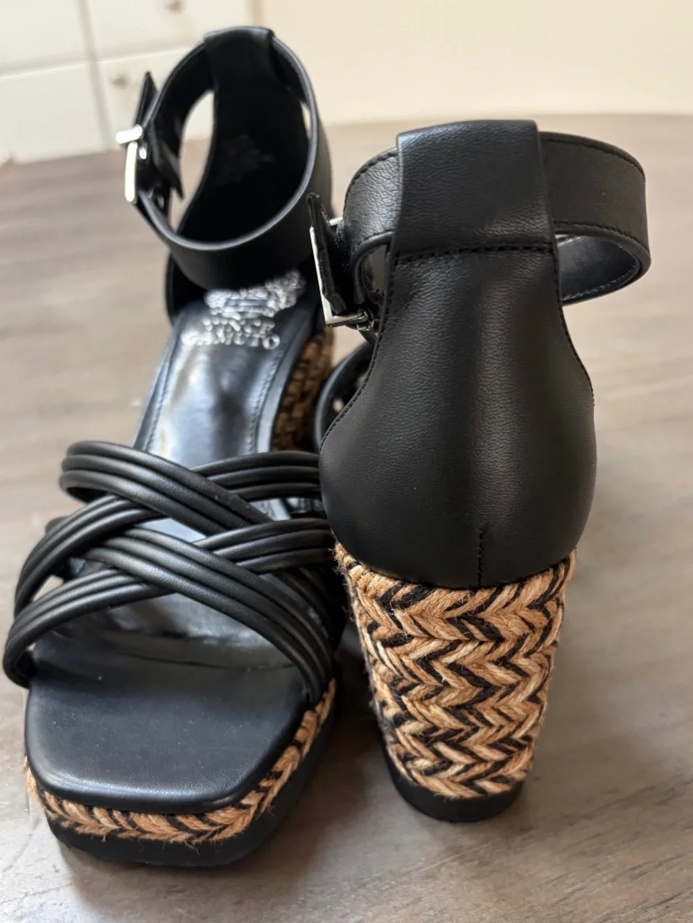 Vince Camuto Jilesa Black, Leather Espadrille Sandals.